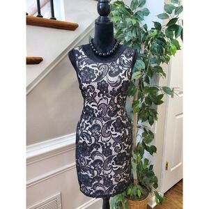 H&M Womens Cream Black Lace Floral Sleeveless Back Zip Knee Length Dress Medium
